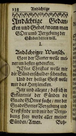 Andächtige Gedancken und Gebet/ wann man Gott umb Vergebung der Sünden bitten will.