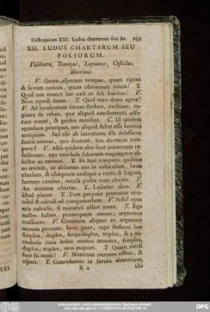 XXI. Ludus Chartarum Seu Foliorum. Valdaura, Tamayus, Lupianus, Castellus, Mauricus.