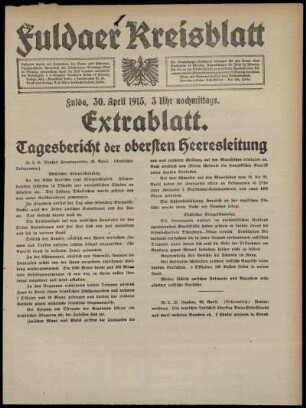 Ausgabe vom Freitag, den 30. April 1915.