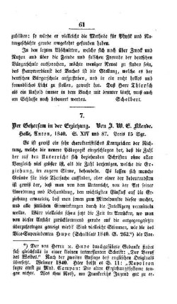 Der Gehorsam in der Erziehung. Von J. W. E. Mende