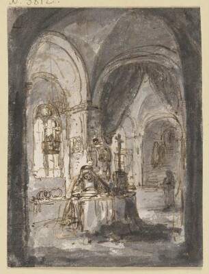 Eine Nonne sitzt in einer Kirche am Altar