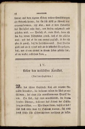 IV. Ueber den weiblichen Karakter