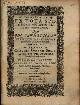 Theses selectae ex tota speculativa Aristotelis philosophia
