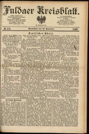 Erste Ausgabe vom Samstag, den 30. September 1899.