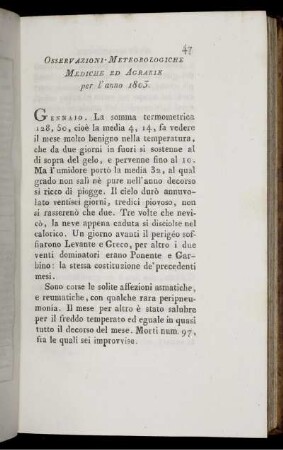 Osservazioni Meteorologiche Mediche Ed Agrarie per l'anno 1803.