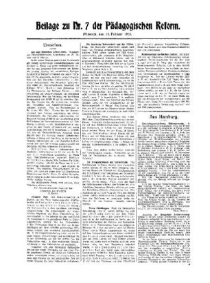 Umschau : Beilage zu Nr. 7 der Pädagogischen Reform