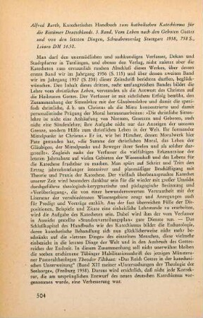 504-505 [Rezension] Barth, Alfred, Vom Leben nach den Geboten Gottes. Von den letzten Dingen