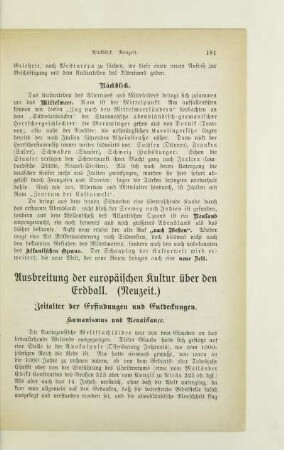 Ausbreitung der europäischen Kultur über den Erdball. (Neuzeit.)