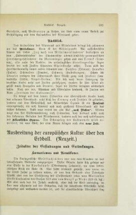 Ausbreitung der europäischen Kultur über den Erdball. (Neuzeit.)
