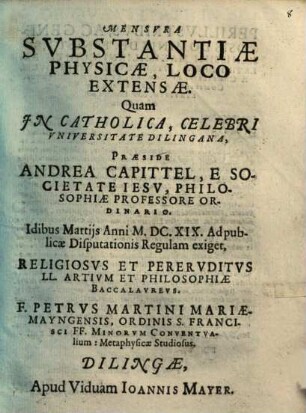 Mensvra Svbstantiae Physicae, Loco Extensae
