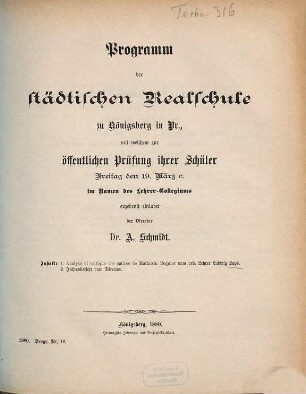Programm der Städtischen Realschule zu Königsberg in Pr. : für das Schuljahr von Ostern ... bis Ostern .... 1879/80 (1880)