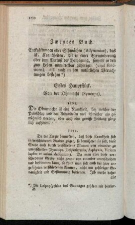 Erstes Hauptstück. Von der Ohnmacht (Syncope).