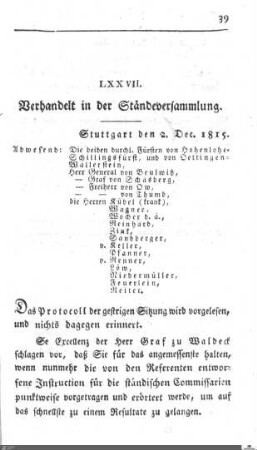 77. Sitzung, Stuttgart, 2.12.1815