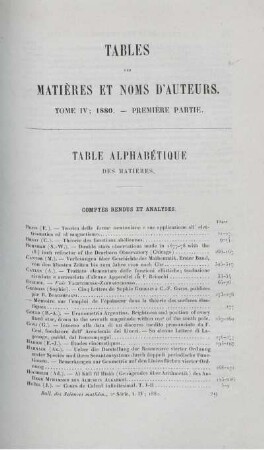 Table des matiéres et noms d'auteurs.