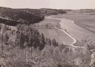 Stauwerk Klosterbuch : Klosterbuch, Tal der Freiberger Mulde mit Stauwerk Klosterbuch vom Spitzstein