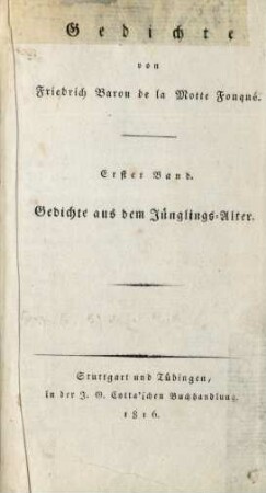 Bd. 1: Gedichte aus dem Jünglings-Alter