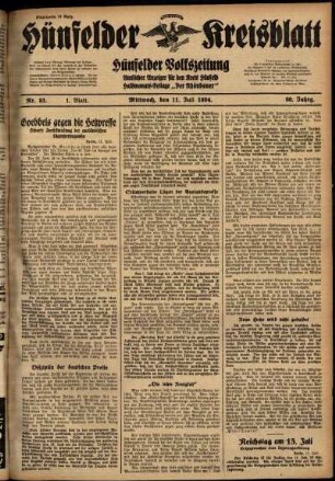 Erste Ausgabe vom Mittwoch, den 11. Juli 1934.
