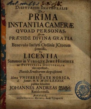 Disputatio inauguralis de prima instantia camerae quoad personas