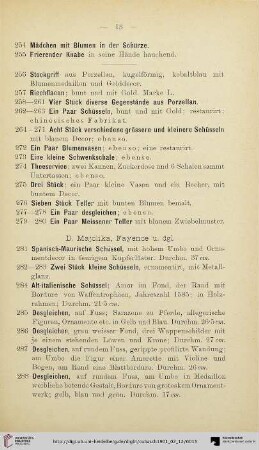 D. Majolika, Fayence u. dgl. (Nr. 281-391)