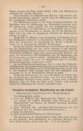 Persönliche Streitigkeiten, Ausschliessung aus dem Verband.