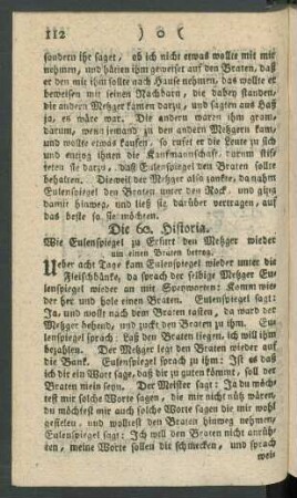 Die 60. Historia. Wie Eulenspiegel zu Erfurt den Metzger wieder um einen Braten betrog
