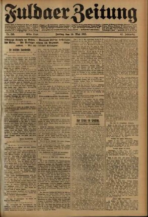 Erste Ausgabe vom Freitag, den 14. Mai 1915.