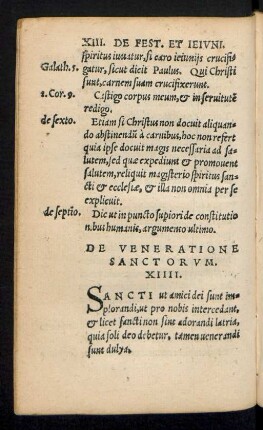 De Veneratione Sanctorum. XIIII.
