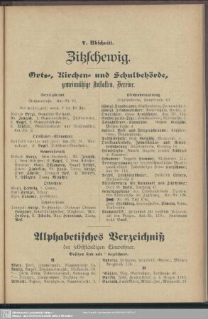 Einwohnerverzeichnis : Alphabetisches Verzeichniß der selbstständigen Einwohner