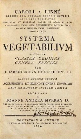 Systema vegetabilium secundum classes ordines genera species cum characteribus et differentiis