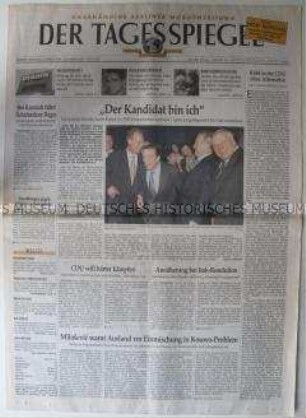 "Der Tagesspiegel", Berliner Tageszeitung mit Leitartikel über die Nominierung des Kanzlerkandidaten der SPD für die Bundestagswahl 1998