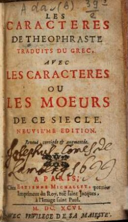 Les Caractères de Theophraste