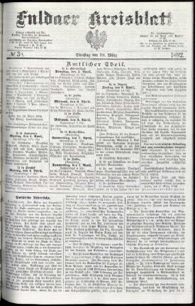 Erste Ausgabe vom Dienstag, den 29. März 1892.