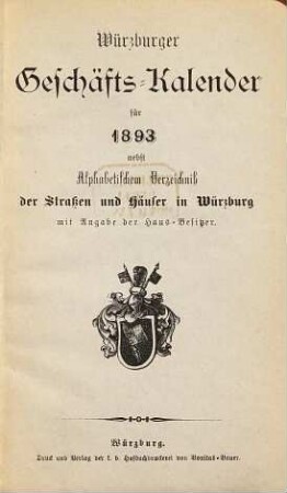 Würzburger Geschäftskalender für .... 1893
