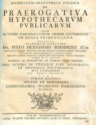 Dissertatio inauguralis iuridica de praerogativa hypothecarum publicarum
