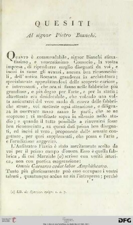Quesiti al signor Pietro Bianchi