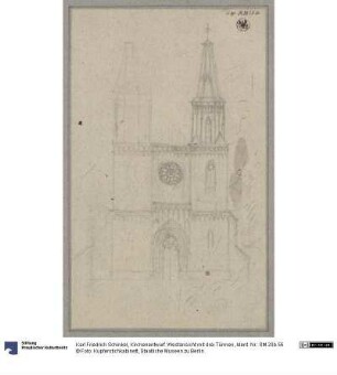Kirchenentwurf. Westansicht mit drei Türmen