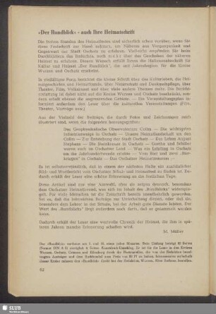 "Der Rundblick" - auch Ihrer Heimatschrift