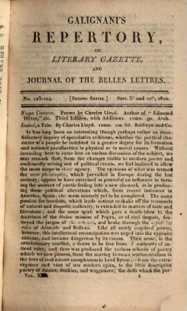Galignani's repertory or literary gazette and journal of the belles lettres. 10. 1820
