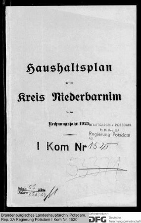 Haushaltspläne des Kreises Niederbarnim für das Rechnungsjahr 1925