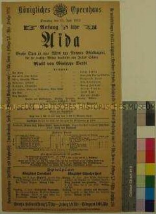 Theaterzettel des Königlichen Opernhauses Dresden für die Aufführung von "Aida" am 15. Juni 1913