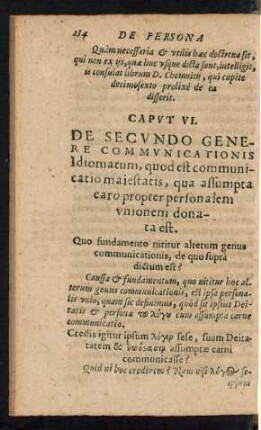 Caput VI. De Secundo Genere Communicationis Idiomatum, quod est communicatio maiestatis ...