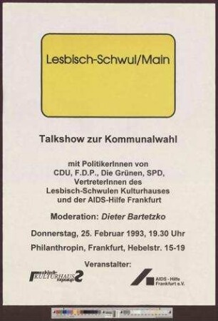 Lesbisch-Schwul/Main : Talkshow zur Kommunalwahl