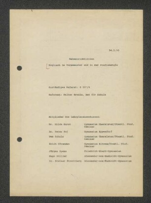 Rahmenrichtlinien Englisch im Vorsemester und in der Studienstufe