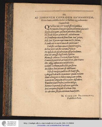 III. AD JOHANNEM CONRADUM BACHMANNUM, ...