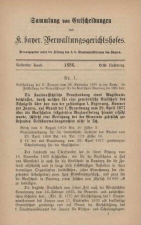 Siebenter Band. 1886. Erste Lieferung. - Nr. 1. - Nr. 8.
