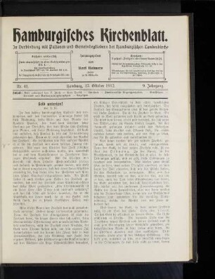 Nr. 41. Hamburg, 13. Oktober 1912. 9. Jahrgang.
