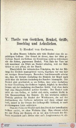 V. Theile von Geräthen, Henkel, Griffe, Beschlag und Aehnliches (Nr. 1388-1558i)
