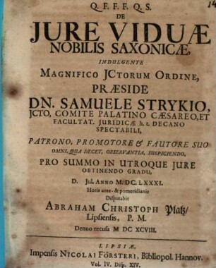 De iure viduae Saxonicae in feudo