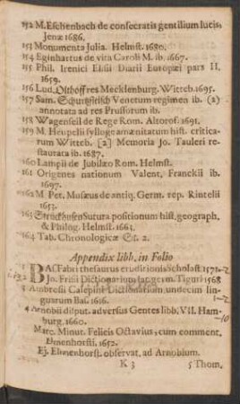 Appendix libb. in Folio