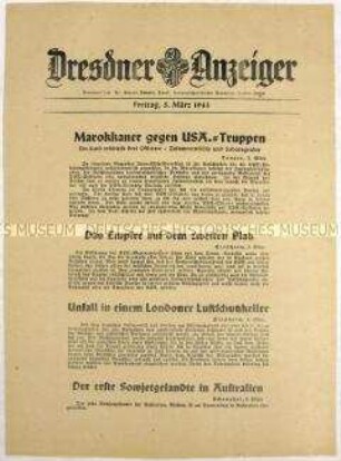 Nachrichtenblatt "Dresdner Anzeiger" u.a. über die politische Verhältnisse in Marokko